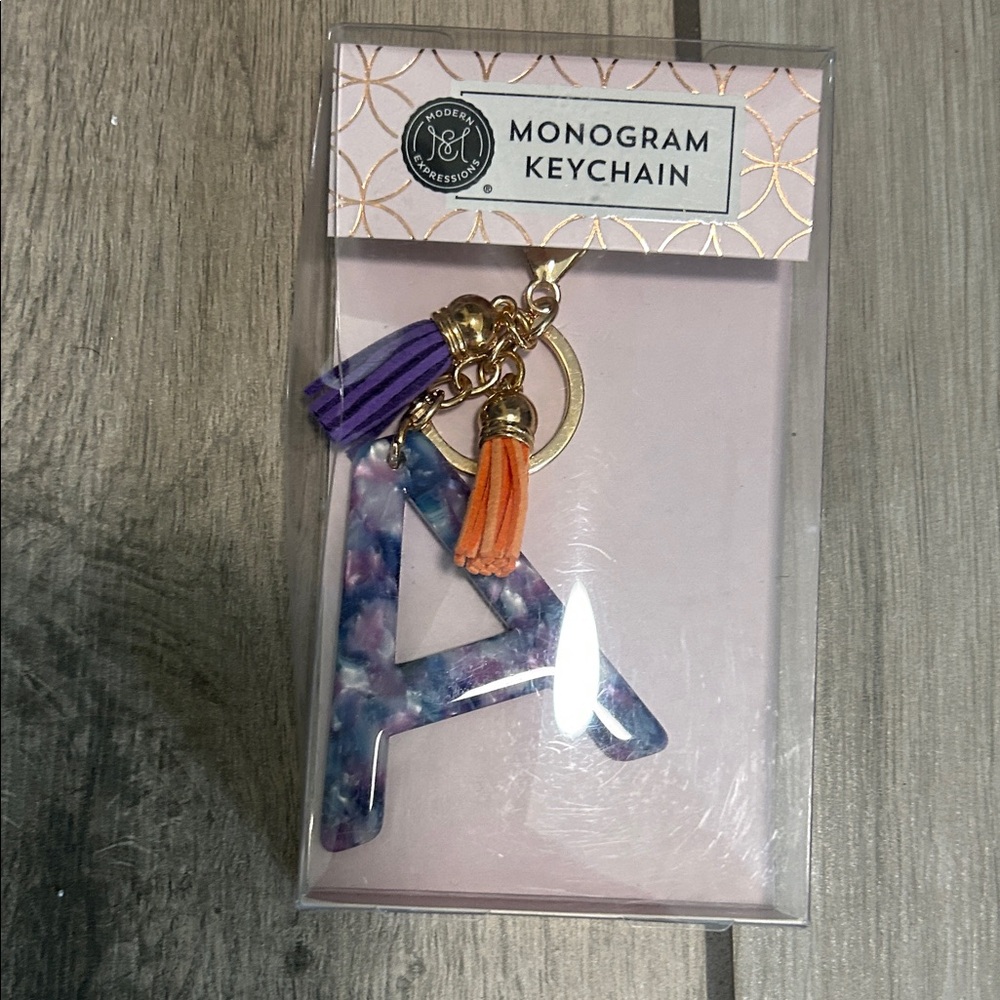 Stylish Monogram Keychain with Purple and Orange Tassels